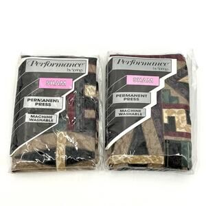 2 Vintage SPRINGS Standard Pillow Shams Usham Sandstone Geometric USA Made Retro